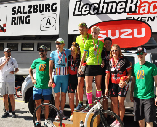 The winners of the footbike race Kick The Ring 2016
